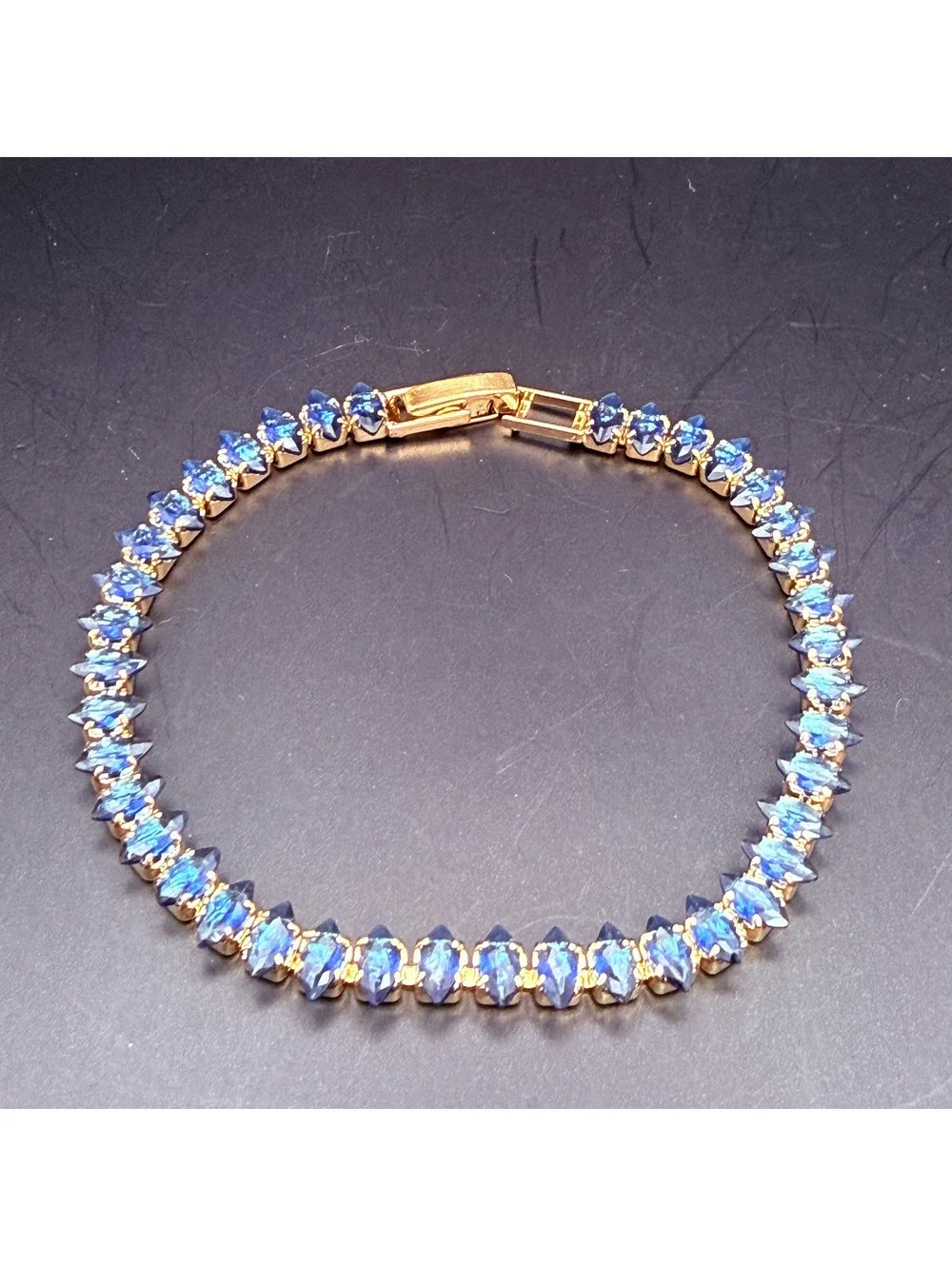 candy+clover navy london blue marquise gold tone tennis bracelet